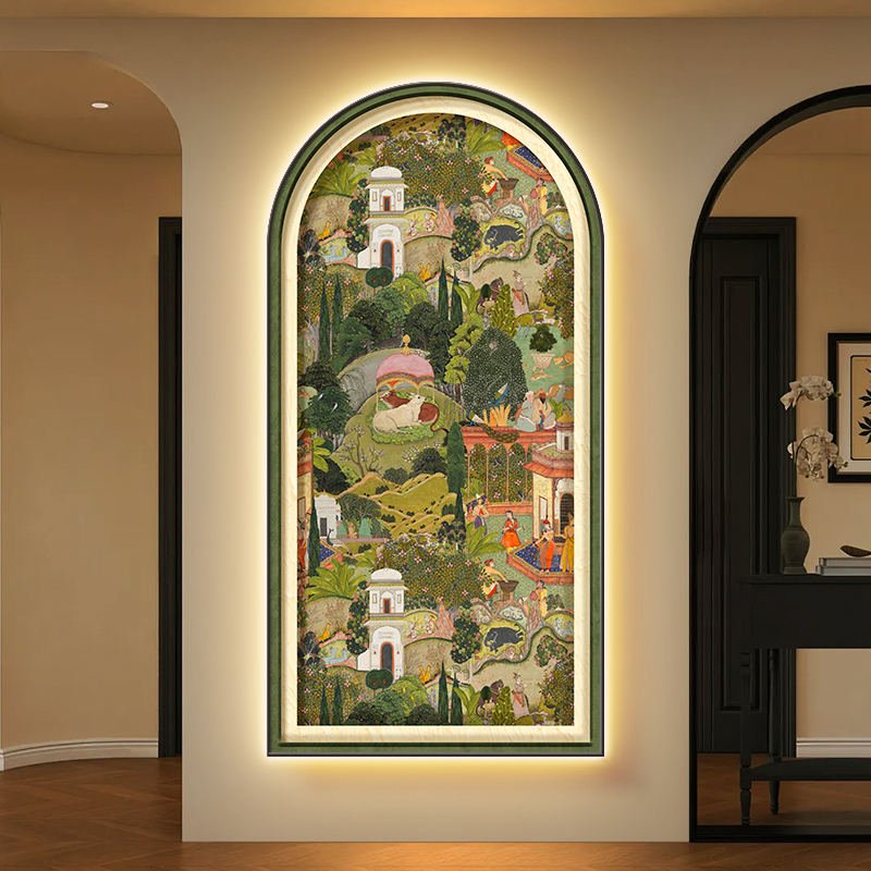 Medieval-Style Jaipur Entrance Decorative Painting, French-Style Arched Corridor End Hanging Painting with Lighting, Living Room Background Wall Painting Medieval-Style Jaipur Entrance Decorative Painting, French-Style Arched Corridor End Hanging Painting with Lighting, Living Room Background Wall Painting