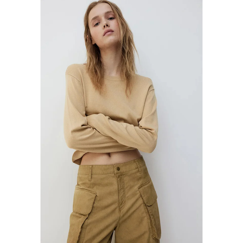 J Brand 25 Early Autumn Swedish Basic Soft Classic Commuter Solid Color Camel Round Neck Knitted Long-Sleeve Sweater L2-6