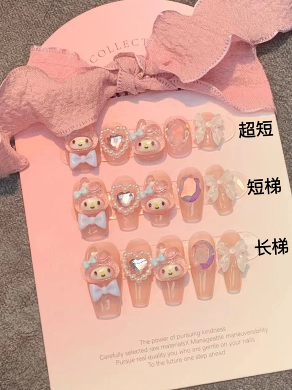 Melody Handmade Wearable Nails Cartoon Dopamine Cute Student Brightening Nail Art Nail Stickers 2024 New Model