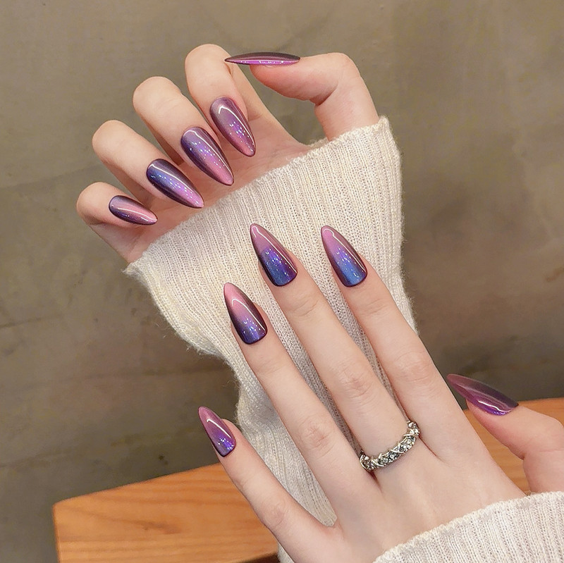 Dreamy Flowing Light | Handmade Wearable Nails Purple Cat Eye Whitening Manicure Cool Girl Pure Color Nail Stickers New Style Dreamy Flowing Light | Handmade Wearable Nails Purple Cat Eye Whitening Manicure Cool Girl Pure Color Nail Stickers New Style