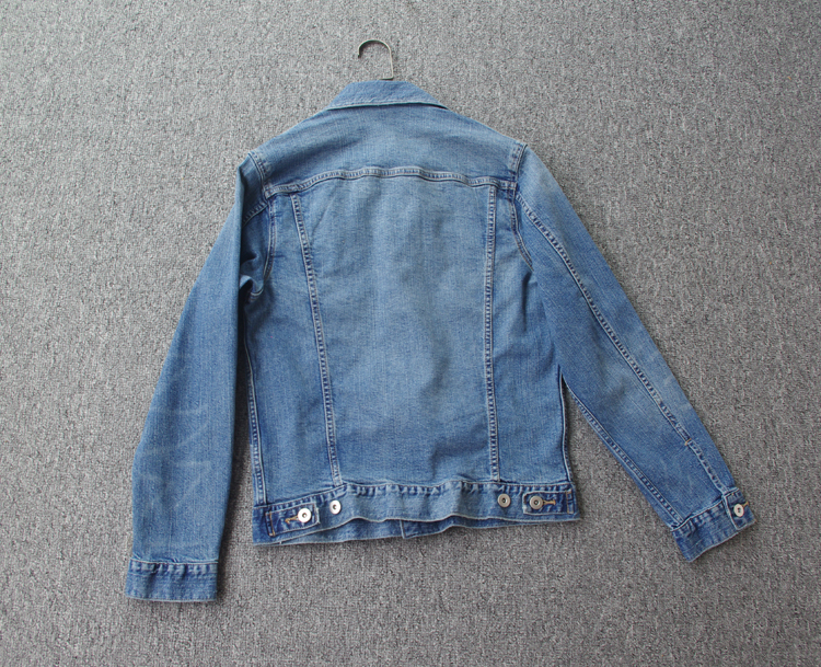 Tự giữ lại ~ nam giới và phụ nữ có thể mặc áo khoác denim áo khoác mùa thu ngắn kết cấu kích thước lớn là tốt áo nữ đẹp