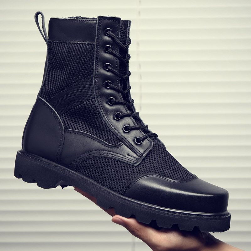 Summer net face Warring boots Men's clothing Breathable Square Head Security Bull Leather Boots Large Size Martin Boot Steel Head Steel Bottom Security