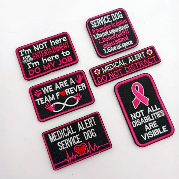 Laser cutting edge embroidery Velcro dog badge medical service dog armband MEDICAL strip sticker pink
