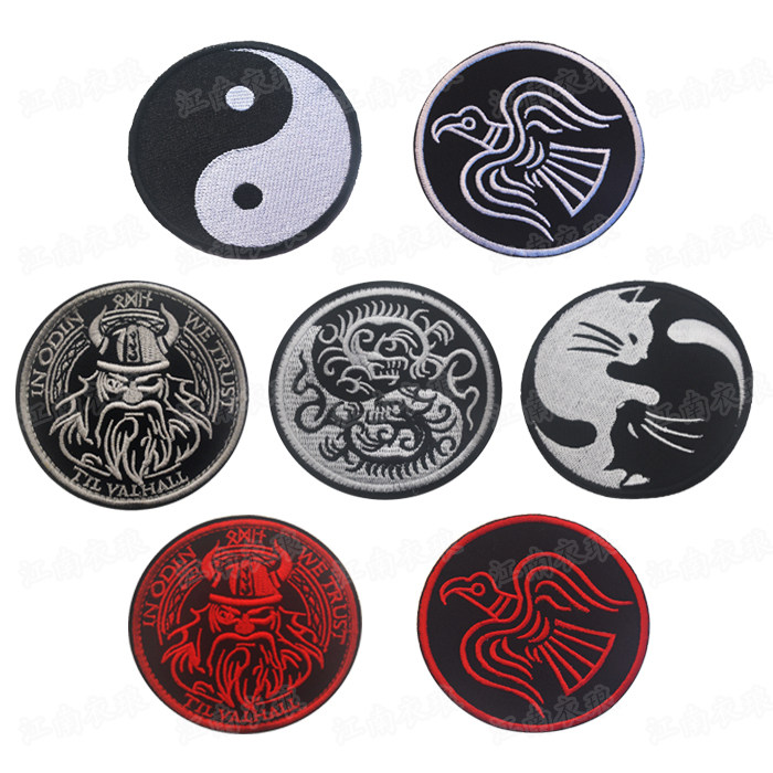 Embroidery Magic Sticker Arms Chapter Pirate Vikings yin and yang dragon Tai Chi Cat Sun Birds Viking Bird Cloth Morale Badge