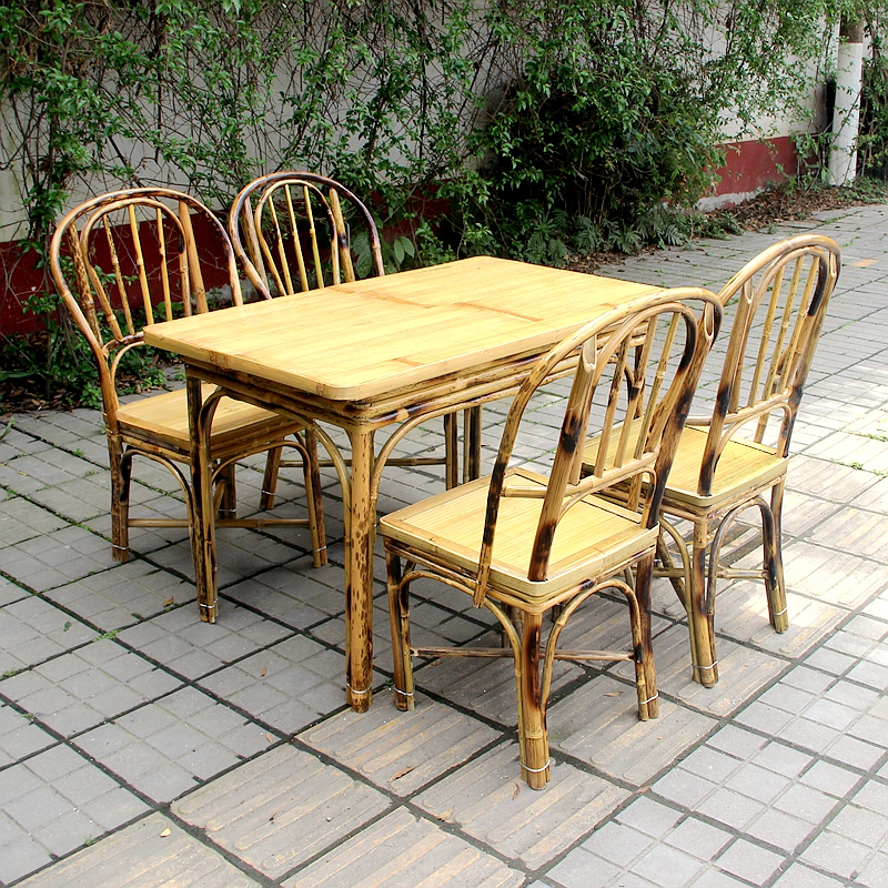 Pastoral bamboo furniture courtyard dining table and chair combination simple square dining table folk country tea table dining room dining chair
