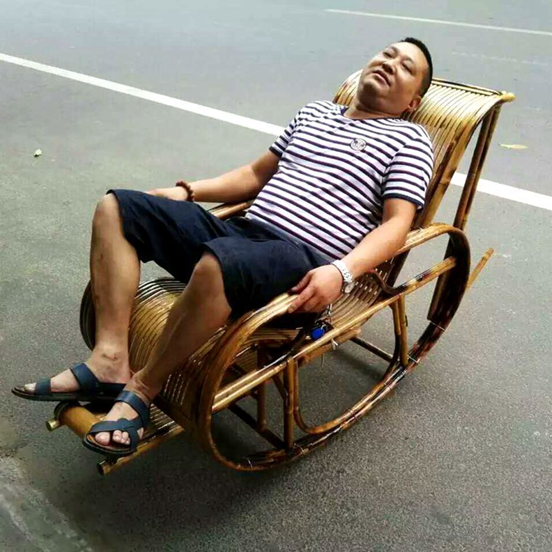 Single Rocking Chair Home Balcony Seniors Adults Bamboo Rocking Chair Lounge Chairs Sloth Patio Afternoon Nap Leisure Carefree Sofa
