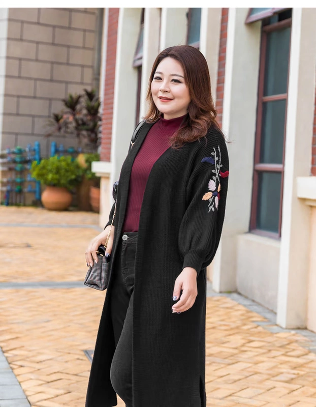 MsShe XL nữ 2018 mới mùa đông chất béo mm Áo thêu dệt kim Hàn Quốc M1740048