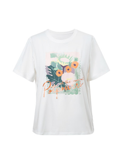 [Tencel Cotton] Msshe Plus Size Women's Clothing 2025 Summer Fat Girl Slimming Printed Glitter Short Sleeve T-Shirt Top