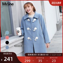 MsShe large size womens new fat sister Winter horn buckle shun hair Pearl medium long woolen coat coat