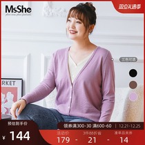 MsShe Plus Size Women 2021 New Fat Sister Autumn Winter Double V-Neck Contrast Fake Two Knitted Sweater