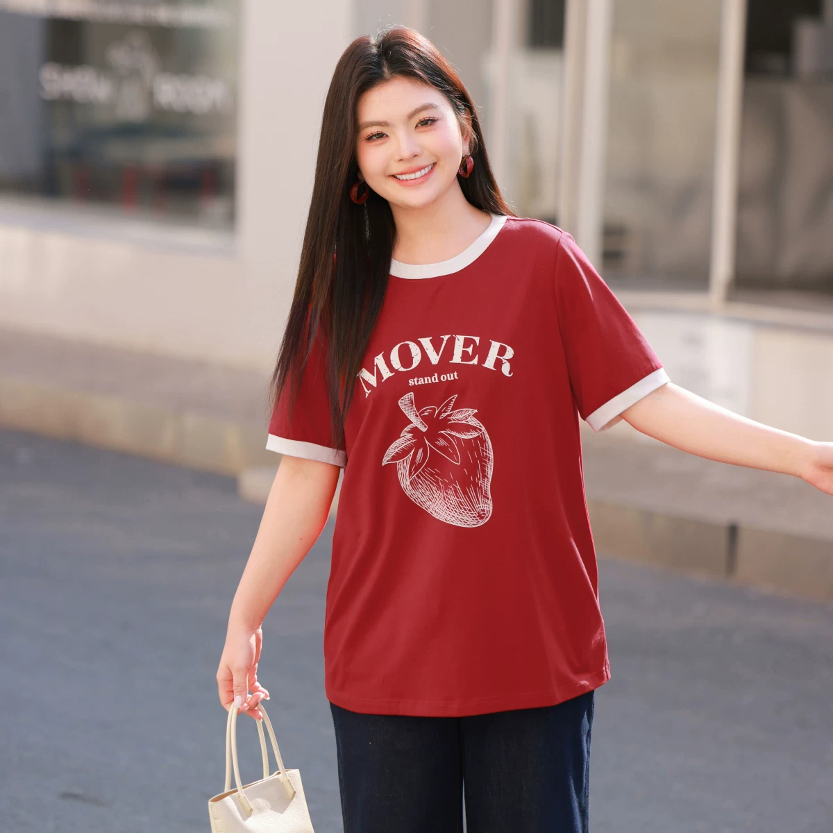 [Tencel Cotton] Женская футболка с коротким рукавом большого размера MsShe 2026 летняя одежда fat mm giant slim оригинальный принт контрастный цвет