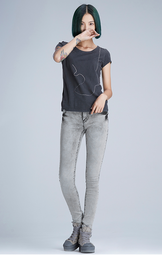 Sdeer San Dior cũ tie nhuộm trắng chân thường quần denim S16280810 quần legging nữ