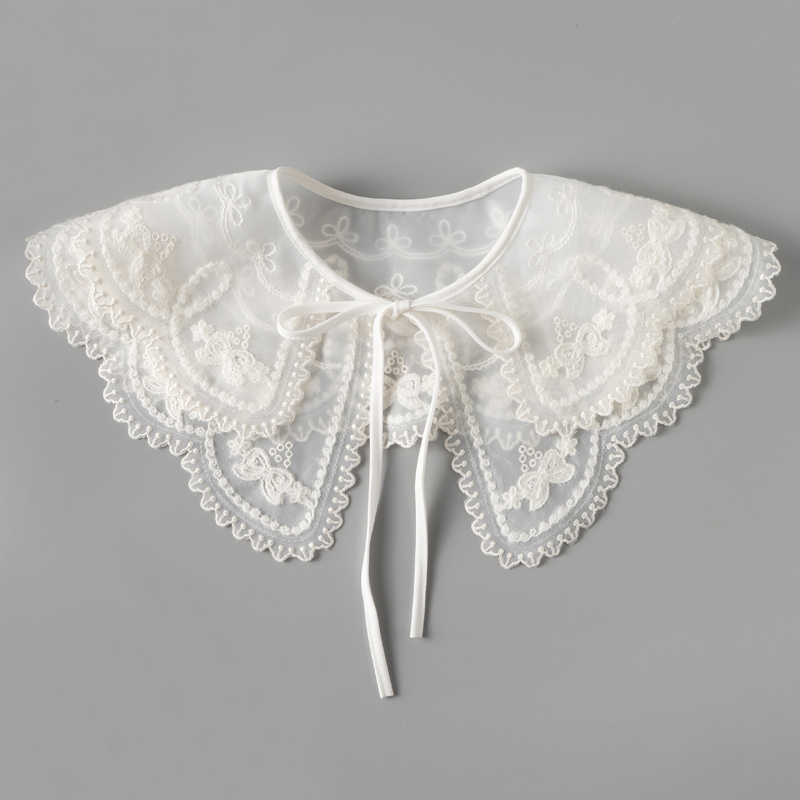 Collar Accessory with Small Shawl, Decorative Collar, Double-Layer Organza Shirt, Fake Collar, Knitted Embroidered Lace Collar, Versatile