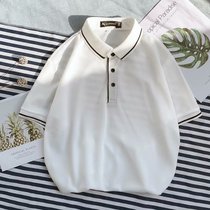Summer harbor wind ins lapel polo shirt mens Tide brand loose student Joker top trend large size short sleeve t-shirt