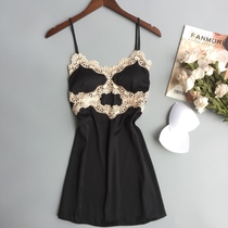 Sexy pajamas cute summer new ice silk thin lace hanging chest cushion gathering fun to spin back skirt