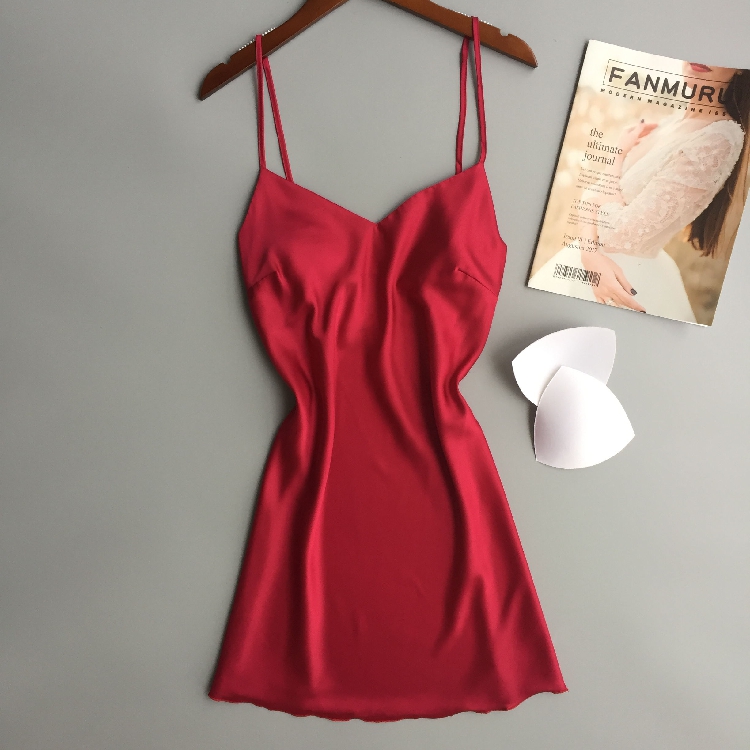 Sexy pajamas with chest pad nightdress ladies summer suspenders thin section ice silk Korean version summer new inner wear home clothes