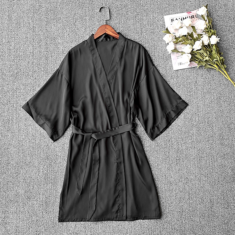 Nightgown sexy female ice silk black spring autumn summer air-conditioned room all-match sling suit can be worn outside the solid color thin bathrobe