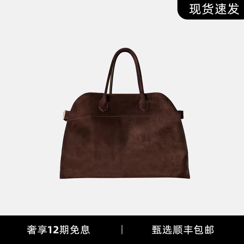 Minimalist Coffee-Colored Suede Margaux15 Tote Bag, Large Capacity Handbag, Hand-Held Bag, Row-Style Commuter Bag