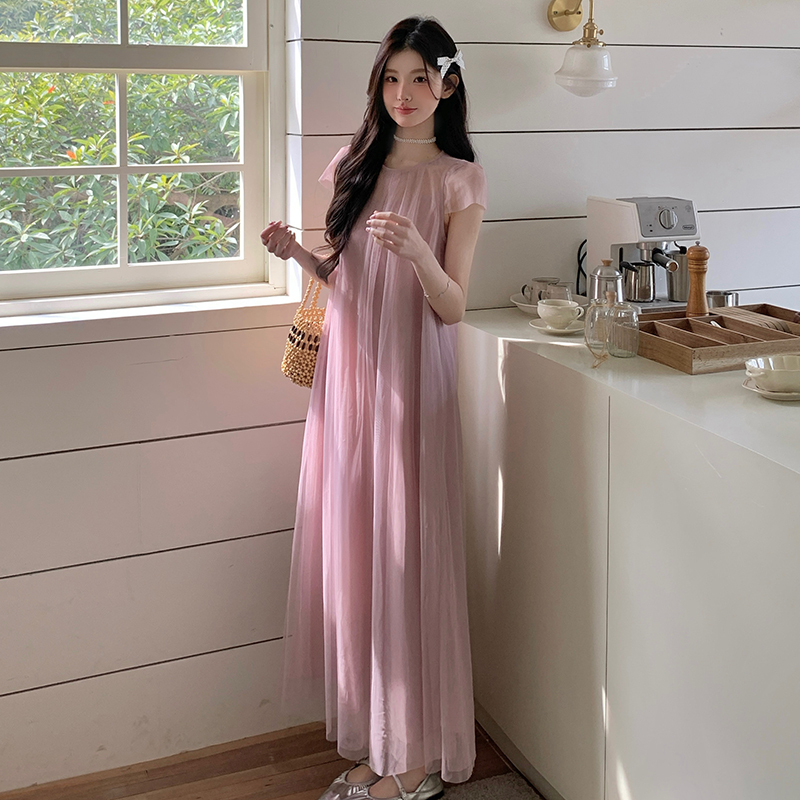Pink Tulle Dress for Women 2026 New Early Summer Outfit French Gentle Style Stunning Fairy-Like Long Dress Pink Tulle Dress for Women 2026 New Early Summer Outfit French Gentle Style Stunning Fairy-Like Long Dress