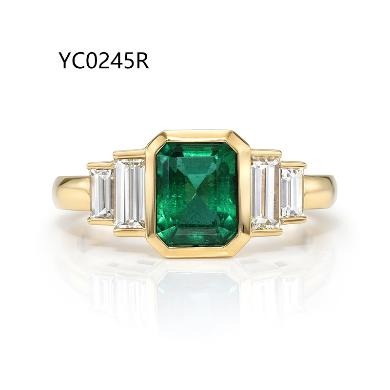 Old Money Style D Color Vvs Grade 2 Carat Moissanite Ring S925 Sterling Silver Gold-Plated Cultured Emerald Square Ring