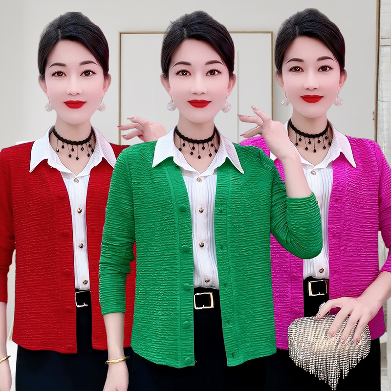 Mom's Spring 2026 New Cardigan Jacket for Women, High-End Stylish Outerwear, Slimming Top, Lightweight and Age-Reducing Blouse