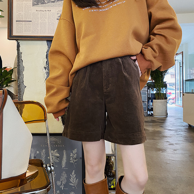 Xiao Nian custom retro corduroy wide-legged casual shorts women's 2022 spring and autumn Joker loose high waist pants