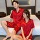 2 bộ đồ ngủ giá rẻ cho phụ nữ mùa hè lụa băng Hàn Quốc ngắn tay mùa hè nam giới thực sự lụa hoạt hình bộ đồ mặc nhà - Cặp đôi