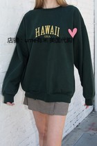  New brandy melville boyfriend style loose dark green letter fleece round neck sweater casual sweatshirt