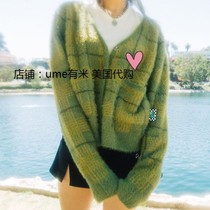  2 12 replenishment Unif green plaid plush plaid medium and short cardigan sweater iris same style