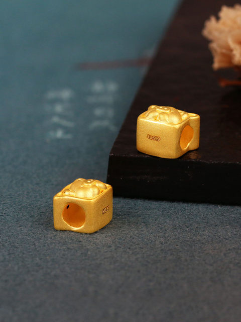 Gold 999 Pure Gold 3D Hard Gold Zodiac Pig Fortune Bead Bracelet for Men and Women Love Gift D405