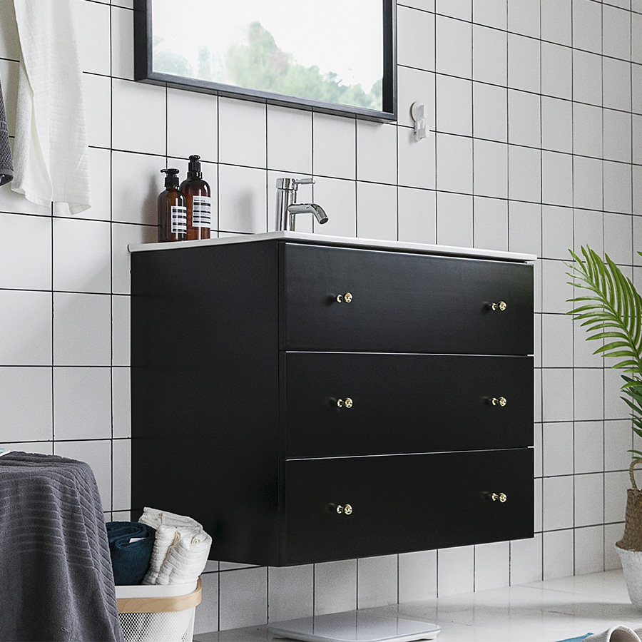 Nordic modern simple minimalist style light luxury Sumitomo with the same all solid wood handle bathroom cabinet sink