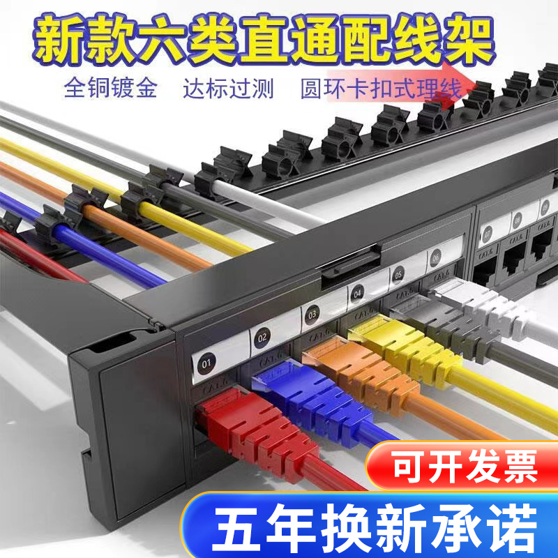 Upgraded Cat6 Category 6 24-Port Punch-Free Network Patch Panel 48-Port Category 5E Straight-Through Network Patch Panel Tested