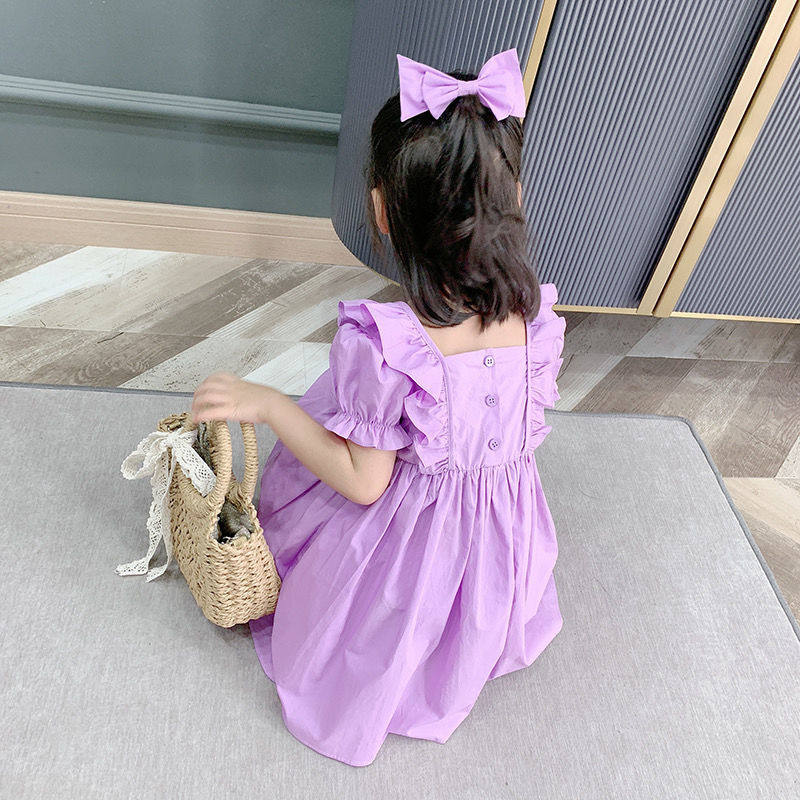 Female Baby Ocean Dress Summer Dress 2022 New Girl Han Edition Bubble Cuff Princess Dress Little Girl Super Foreign Dress