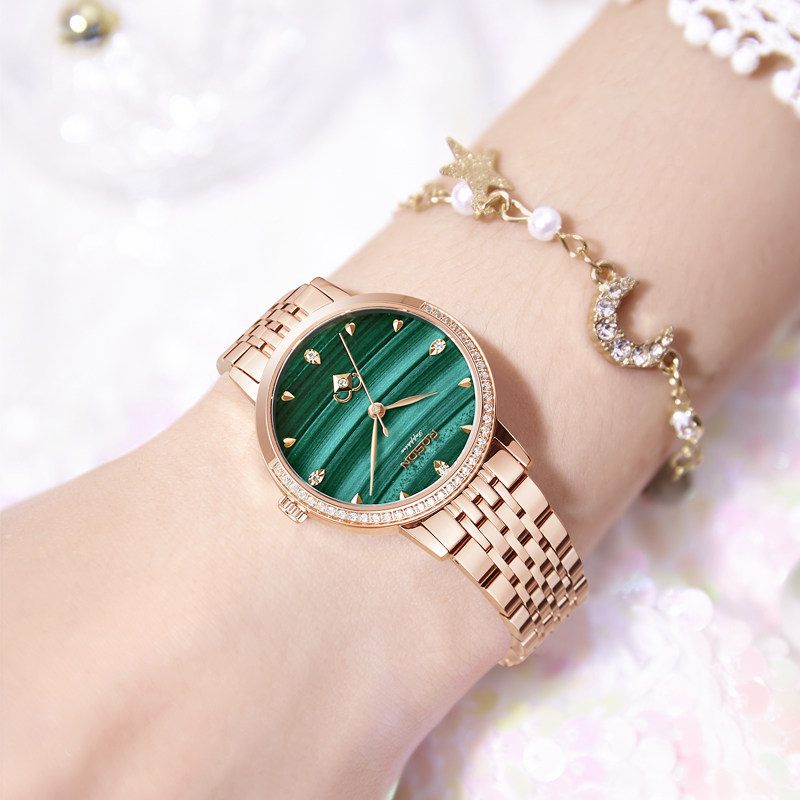 Lawston watch women's famous brand small green watch temperament fashion steel belt waterproof quartz watch women's watch 2021 new
