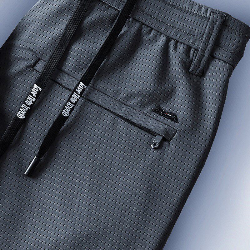 Ice silk casual pants Men's summer thin loose straight trousers men's mesh breathable quick-drying sports pants kz
