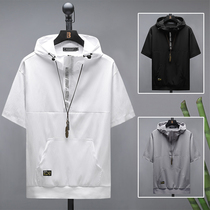 Ice silk short sleeve T-shirt mens ins tide summer simple joker mens hooded sweater thin style brand personality shirt dx