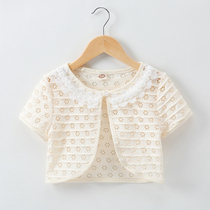 Girl Shawl Hooded Sweatshirt Sunscreen Jacket Thin girl lace pure cotton Children small Canon shoulder Outer lap baby Air conditioning suit