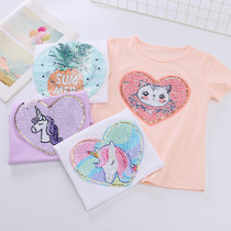 Girls discoloration bright sheet clothes 2022 Summer children pure cotton short sleeves T-shirt boy blouses undershirt summer load