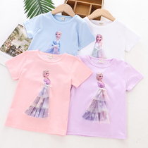 Childrens clothing 2022 new Summer girls T-shirts Bottoms Shirts Children Cartoon Solid Princess Gradient Tennis blouses