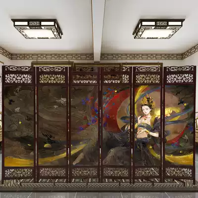 Chinese solid wood screen partition wall office folding mobile hotel home bedroom blocking entrance door soft