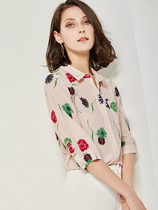 U N Q Moroccan style beautiful printing 18 Mmi Mulberry silk loose thin silk shirt top for women