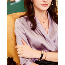 U N Q elegant woman heavy weight silk satin shirt vintage V-neck loose mid-sleeve solid color mulberry silk top for women
