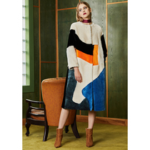 U N Q Extreme Brief Atmosphere Collision Color Beautiful Slave Goat Fur Integrated Loose medium Long Leather Grass Jacket Female Coat