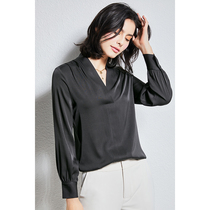 U N Q personality Man fish grey design sensation V collar 19 mmi elastic double Joe genuine silk shirt mulberry silk blouse