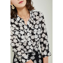 U N Q Leisurely quiet elegant printed silk blouse Loose fresh and versatile comfortable mulberry silk blouse for women