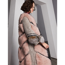 U N Q heart soft light retro pink fox fur grass coat horseshoe sleeve medium long fur coat