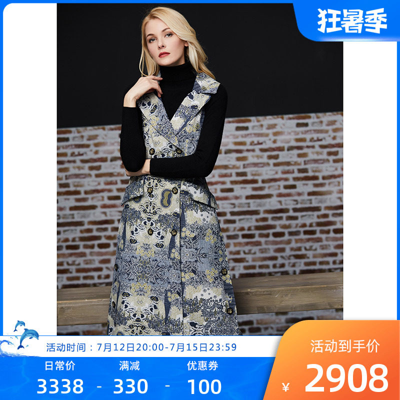 U N Q retro national wind big card printed imported cow leather long version genuine leather leather clothing display slim horse chia jacket woman