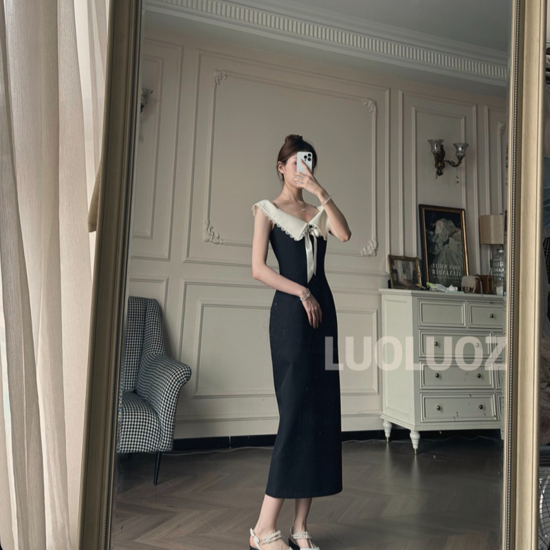 Luoluoz【Ink Violet】Atmospheric One-Line Collar Dress That Modifies the Trapezoidal Muscles, Long Dress Jf1397 Luoluoz【Ink Violet】Atmospheric One-Line Collar Dress That Modifies the Trapezoidal Muscles, Long Dress Jf1397