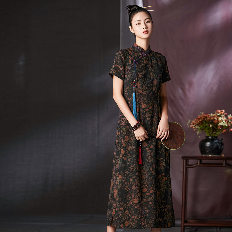 [A touch of Yaofeng] Auspicious Yuer Original Xia New Summer New Flower, Fragrant Fragrant Xiangyun Cloud Printing Cheongsam Skirt Female Women