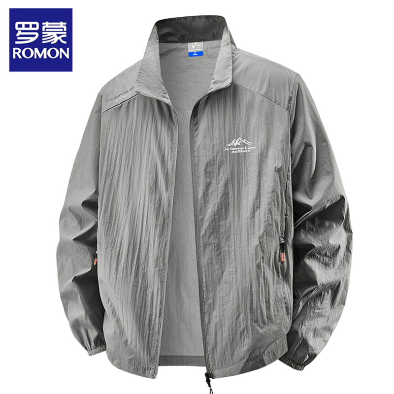 Romon Ice Silk Sun Protection Clothing for Men, Summer Lightweight Breathable Outdoor Fishing Clothing, Stand Collar Quick-Drying Jacket for Men
